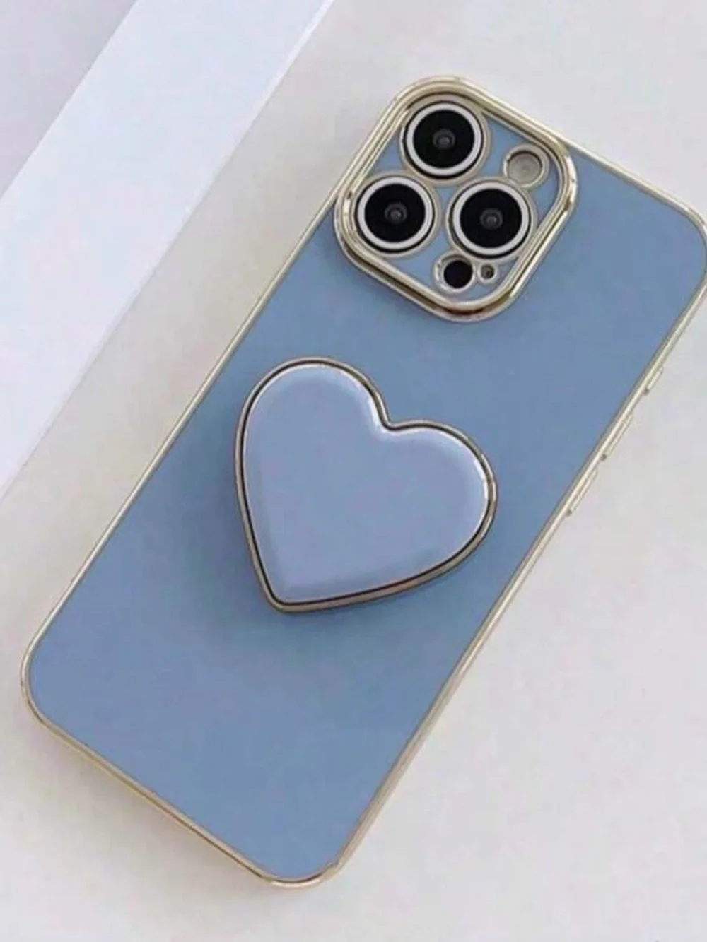 Apple-Compatible Blue Heart Grip Case with Gold Trim for iPhone 17 Pro